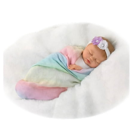 The Ashton-Drake Galleries Swaddled So Sweetly Baby Girl Doll Realistic Lifelike Newborn with RealTouch® Vinyl Skin Hand-Painted Details & Soft Rainbow Swaddle by Violet Parker 17-Inches