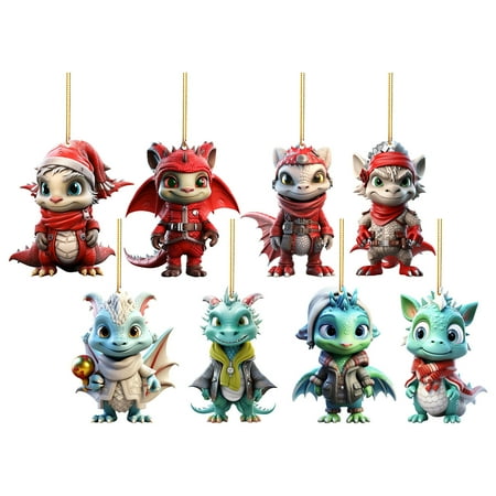 

LuoYinDa Chandelier Beads Glass New Dragon Christmas Scene Decorated Christmas Hangings House Decorated Gifts Car Hangings Set Of 8pc