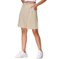 thumbnail image 4 of Pantalones cortos INSPIRE CHIC para mujer, de tiro alto, de lino, de pierna ancha, con cintura elástica, elegantes y casuales, pantalones cortos de verano Bermuda M color albaricoque, 4 of 5