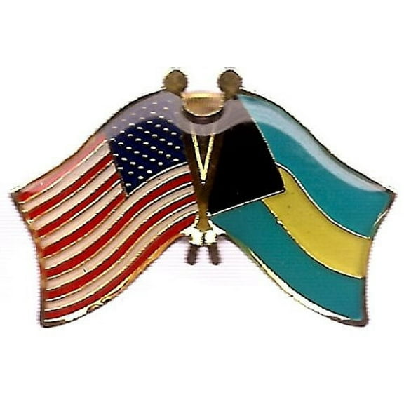 Pack of 50 Bahamas & US Crossed Double Flag Lapel Pins, Bahamian & American Friendship Pin Badge