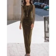 thumbnail image 3 of Army Green Velvet Long Sleeve Maxi Dress, Elegant Formal Evening Gown For Women, 3 of 6
