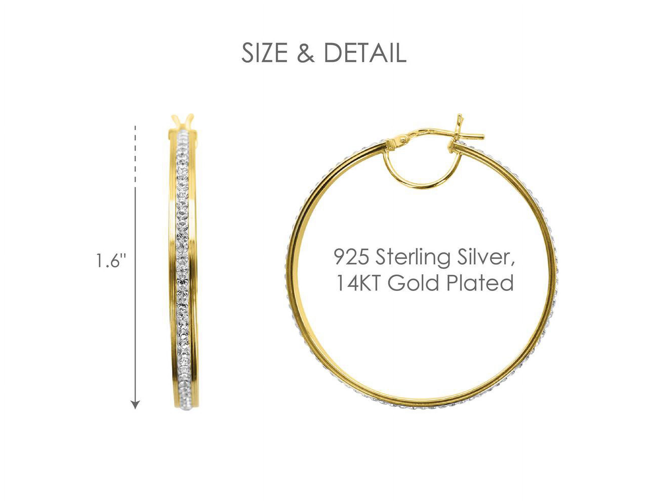 Brilliance Fine Jewelry 14K Gold Plated Sterling Silver Classic Crystal Round Hoop Adults Earring