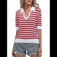 thumbnail image 1 of Suéter Corto A Rayas para Mujer, Top de Verano de Corta con Cuello en V, Camisa Holgada y para Salir Rojo S, 1 of 10