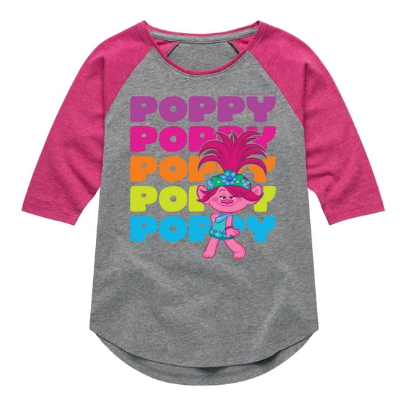 Trolls - Poppy Stacked Name - Toddler & Youth Girls Raglan Graphic T-Shirt