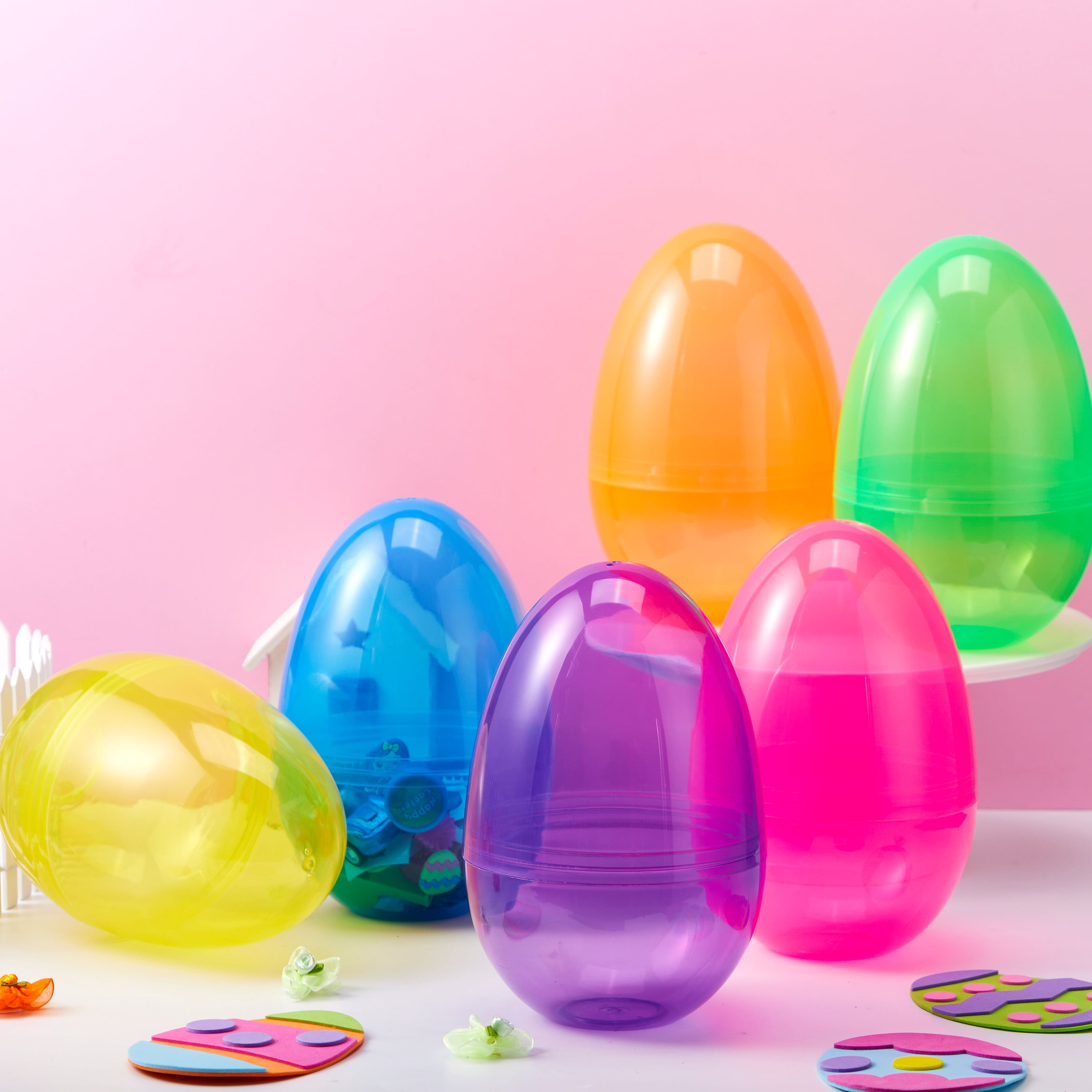 Joyfy 12 Pcs 7" Jumbo Easter Eggs, Assorted Colors Large Clear Plastic Easter Eggs, Empty Fillable Easter Eggs for Filling Treats, Easter Egg Hunt, Party Favor, Classroom Prize