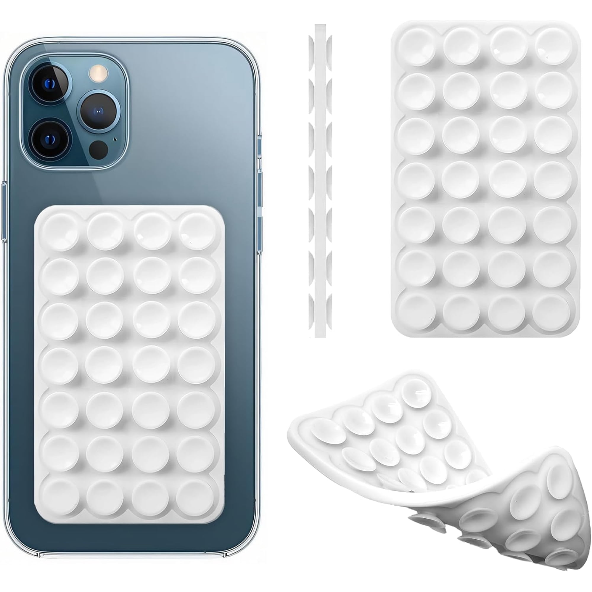 Silicone Double-Sided Suction Cup Phone Case Detachable Mount, Fidget Sticky Grip Hands-Free Accessories for Selfies & Videos, Trending TikTok items iphone Android(3.74"x2.2", White)