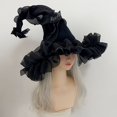 thumbnail image 5 of Slccxzc Foldable Witch Hat Dark Bat Wizard Wide Brim Pointed Gothic Lolita Headwear for Halloween Party, 5 of 7