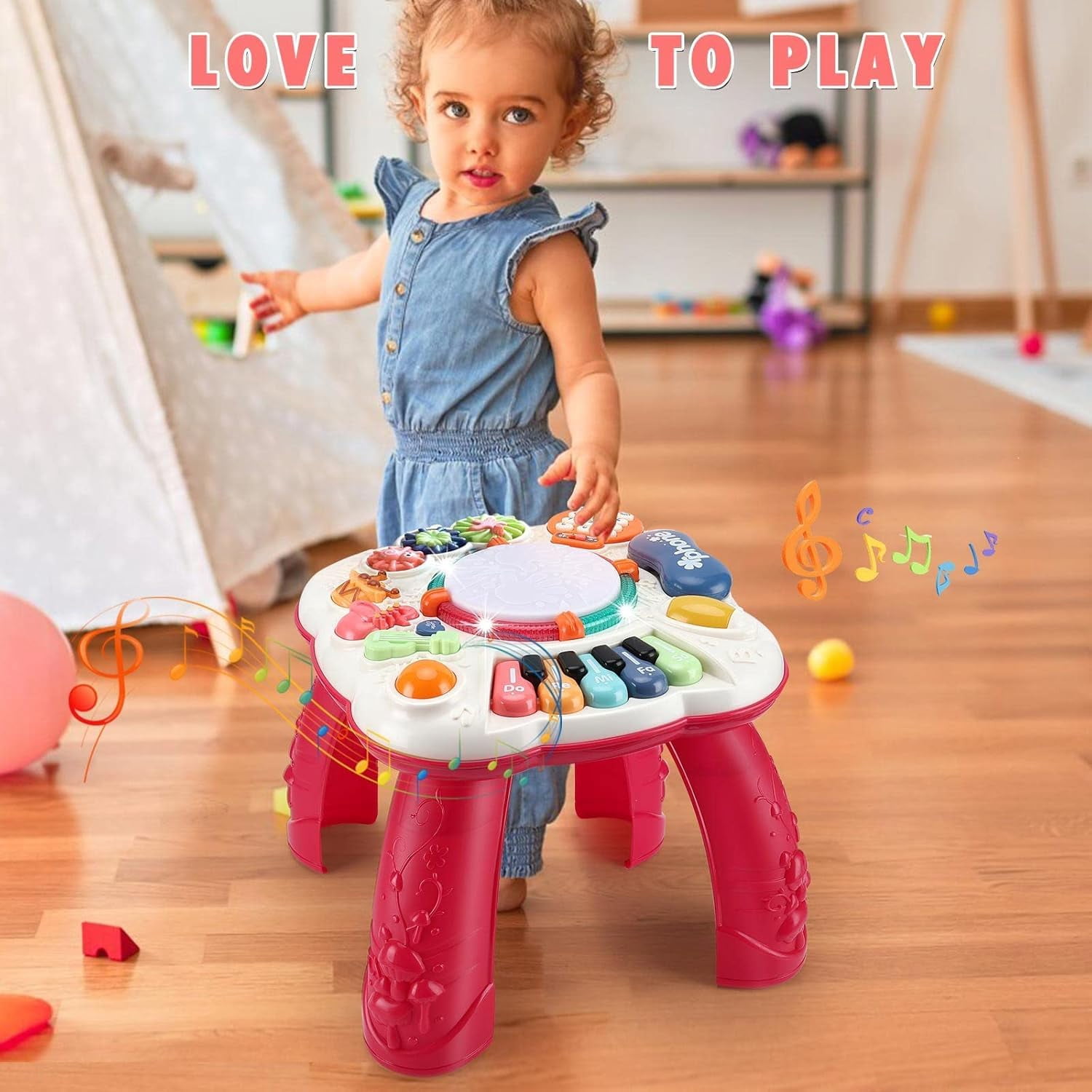 CEMIRK Baby Activity Table,Toddler Musical Learning Table,Educational Learning Toy for Baby 6 to 12 Months 1 2 3 Years Old Boys and Girls(red)