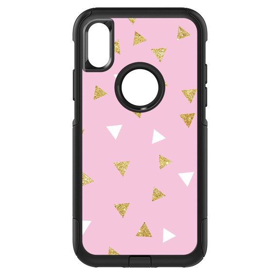 DistinctInk Custom SKIN / DECAL compatible with OtterBox Commuter for iPhone XS MAX (6.5" Screen) - Pink & Gold Print - Triangles Pattern