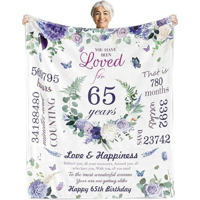 LHSHID 65th Birthday Gifts for Women Women 65th Birthday Decorations Birthday Blanket Birthday Gifts Ideas for Grandma Mom Sister Wife Friend Aunt Soft Blanket 60"x80"