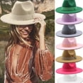 thumbnail image 2 of Sombrero Fedora de ala ancha para hombre y mujer, gorro de invierno con banda de cinta, color Beige, clásico, ideal para boda, iglesia, Bowler, nuevo, Formal, 2 of 4