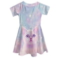 thumbnail image 5 of Yuyamidu Cute Short Sleeve Cat Dress Girls Holiday Party Skater Dress for Kids Age 5-6 Novelty Graphic A Line Midi Dresses Fashion Bling One-Shoulder Princess Dress, 5 of 6