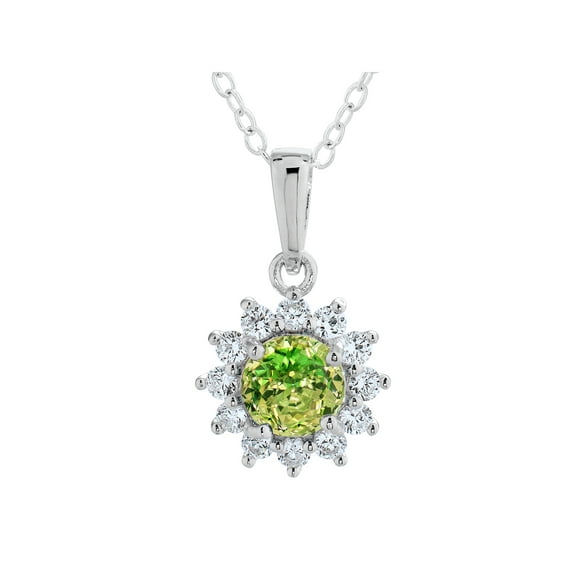 Vibrant Spring Green CZ Pendant in Sterling Silver,18 Inches