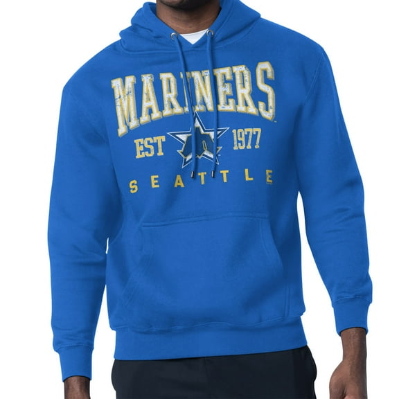 Men's-Starter Royal Seattle Mariners Distressed Fleece Pullover Hoodie