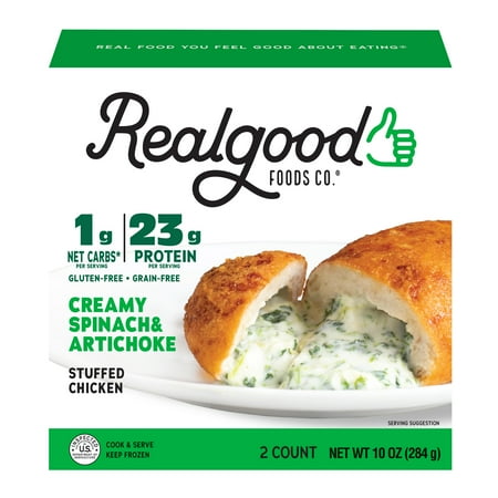 Real Good Foods Spinach & Artichoke Stuffed Chicken, 2 - 5 oz Breasts (Frozen)