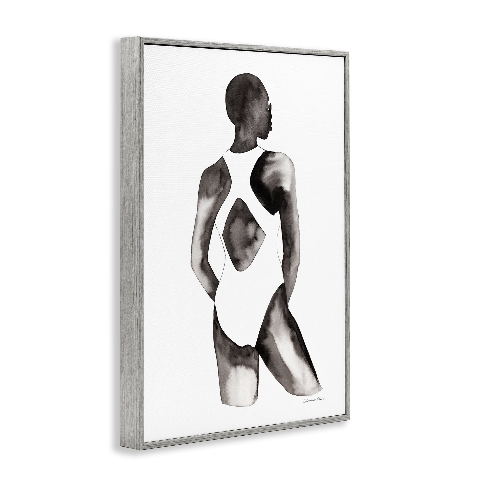 Stupell Industries Beach Day Swimsuit Silhouette Gray Framed Giclee Art, design by Simone Elum