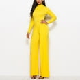 thumbnail image 4 of Aloohaidyvio Women's Elegant Jumpsuits Dressy Long Sleeve Straight Long Pants Rompers with Pockets Yellow M, 4 of 5