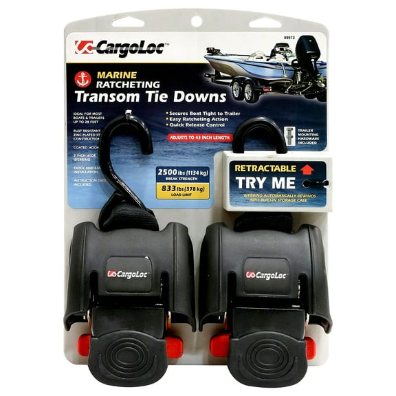 CargoLoc Marine Retractable Transom Tie-Downs, Boat to Trailer, 2 Pieces