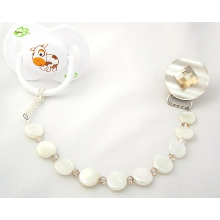 Diamond Pacifier Clip with Stunning Mother of Pearls