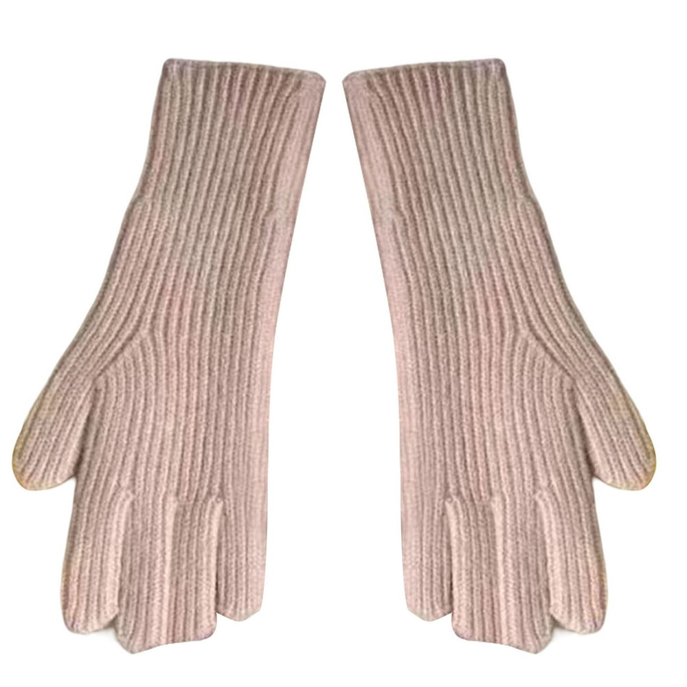 1 Pair Women Gloves Knitted 2-Fingerless Touchscreen Stretchy Soft Wrist Hands Protection Solid Color Winter Thermal Women Motorcycle Riding Gloves for Outdoor