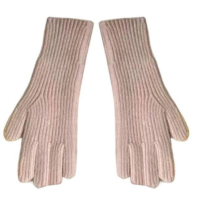 1 Pair Women Gloves Knitted 2-Fingerless Touchscreen Stretchy Soft Wrist Hands Protection Solid Color Winter Thermal Women Motorcycle Riding Gloves for Outdoor
