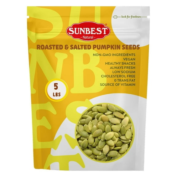 Roasted & Salted Pumpkin Seeds – 5 Pound Bulk Bag from Sunbest Natural – Shelled Pepitas, Non-GMO, Vegan & Kosher – Bulk Snack & Cooking Ingredient