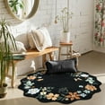 thumbnail image 2 of Moynesa 3' Floral Round Area Rug, Washable Rugs for Bedroom Ultra-Thin Soft Rug, Non-Slip Small Boho Circle Carpet for Entryway Kitchen Laundry Bathroom,Black, 2 of 7