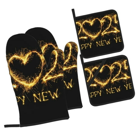 

Zeuib Happy New Year 2025 D Oven Mitts and Potholders BBQ Gloves Kitchen Oven Glove High Heat Resistant 500 Degree Extra Long Oven Mitts and Potholder with Non-Slip Silicone Surface for Cooking