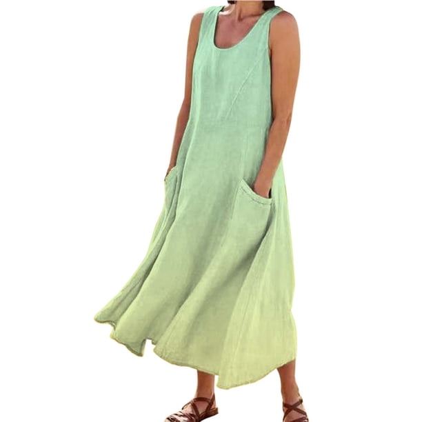 Vestido largo informal de verano con cuello redondo y estampado degradado para mujer