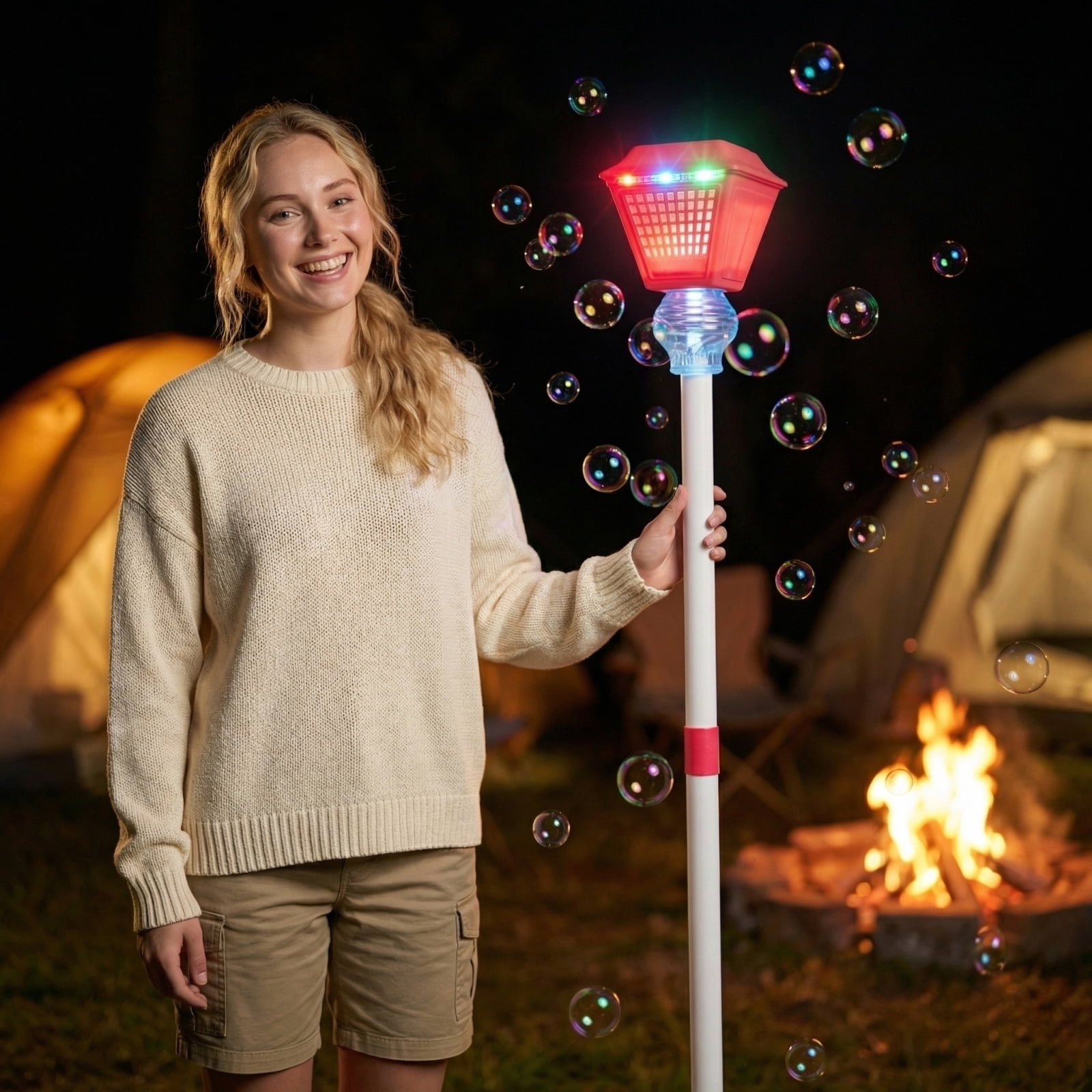 Automatic Bubble Machine Bubble Machine with Light Vertical Bubble Maker for Birthday Outdoor Wedding Christmas Party Interactive Rechargeable Street Light Shaped (Red)