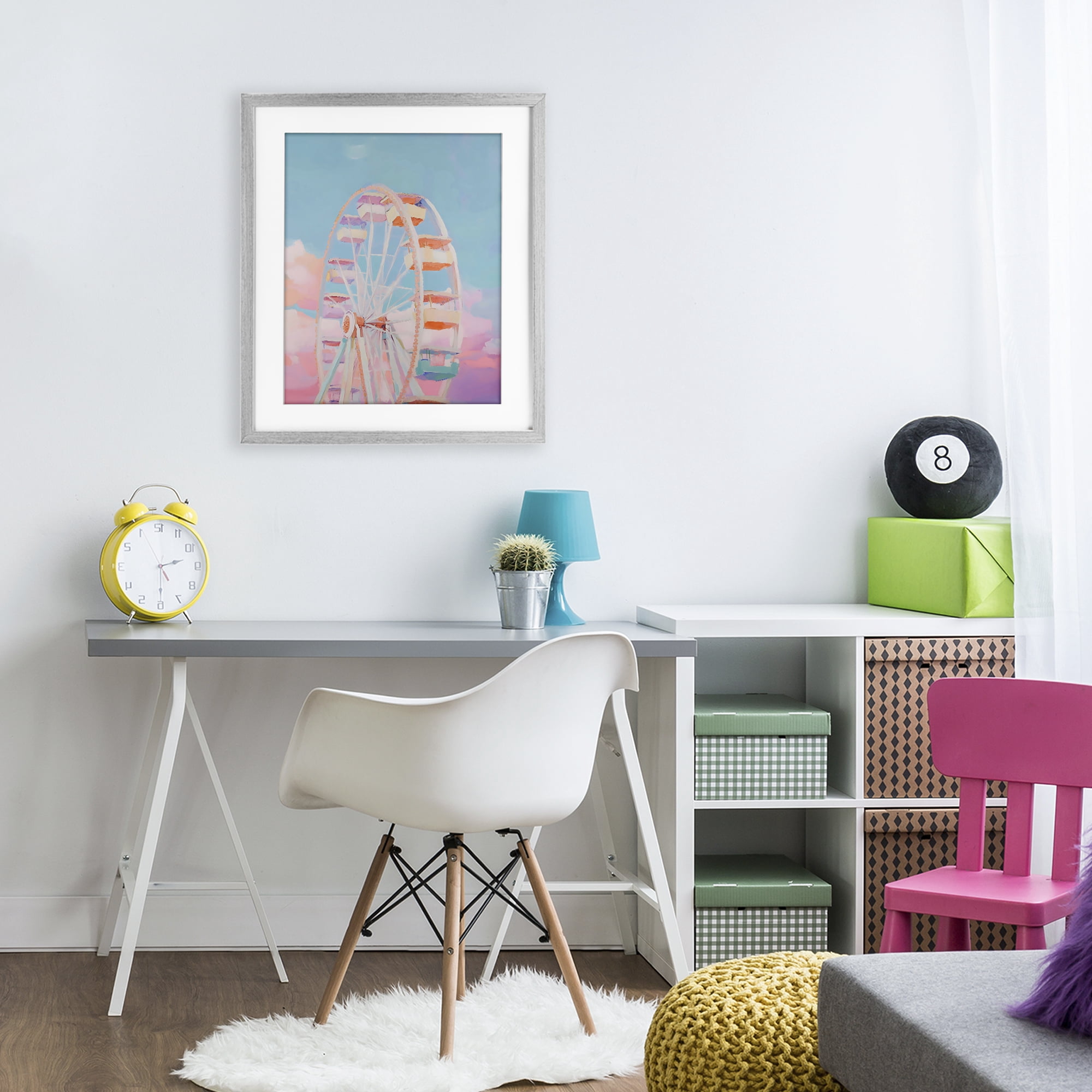 Stupell Industries Ferris Wheel & Cotton Candy Sky Gray Framed Print Under Glass, design by The Prints Vibe