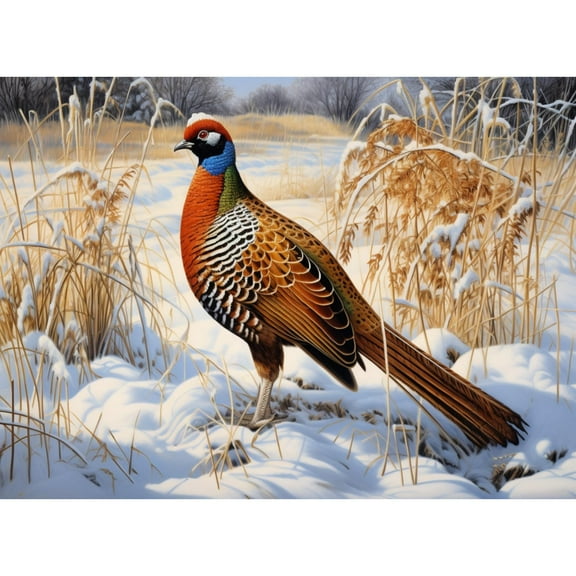 Pheasant Stand on Snow DIY 5D Diamond Art Painting by Number Kits for Adults Paint with Round Full Drill Diamond Gems Painting Art Craft for Home Wall Decor 11.8x15.8in(1)