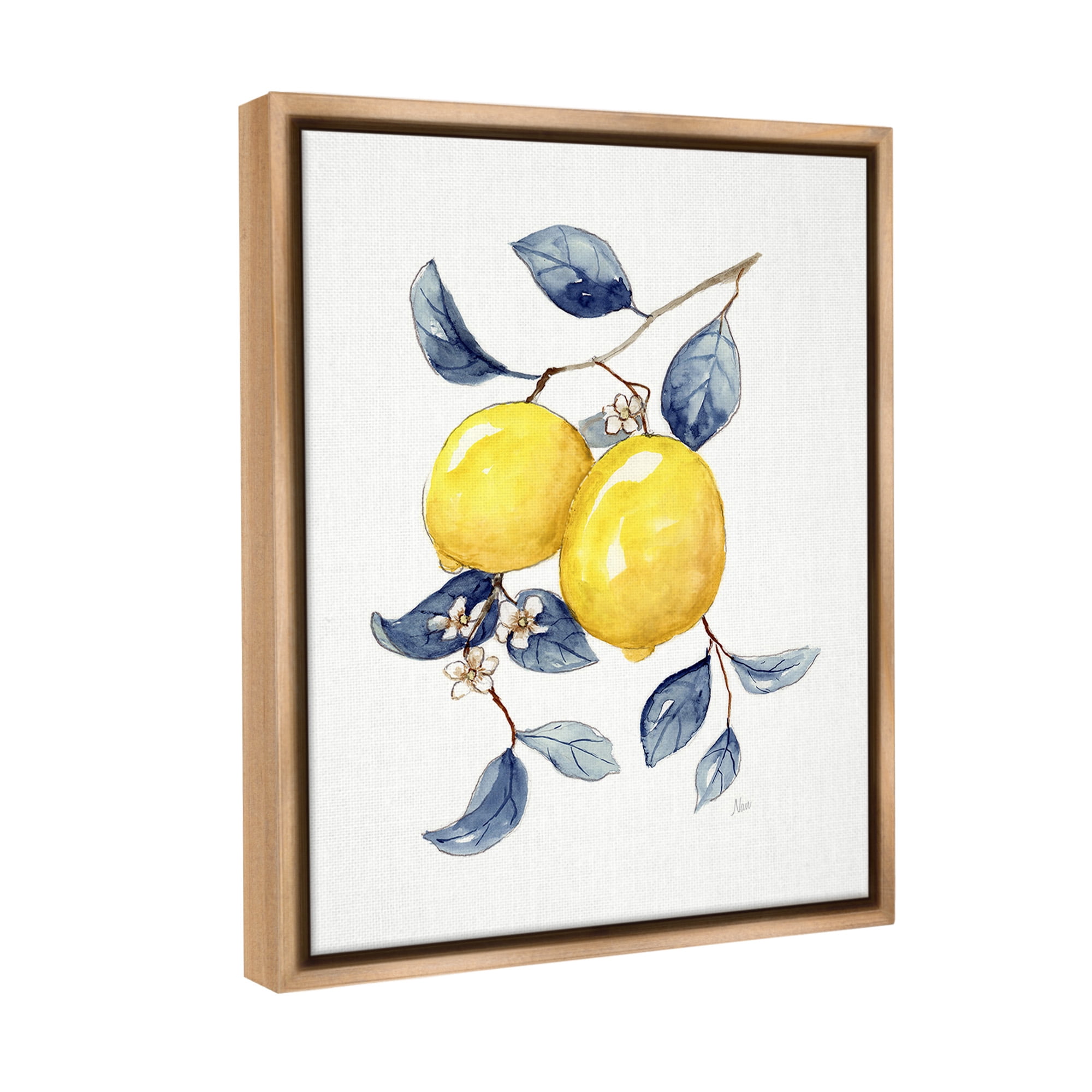 Stupell Industries Minimal Lemon Fruits Food & Beverage Painting Brown Floater Framed Canvas Art Print Wall Art, 17 x 21