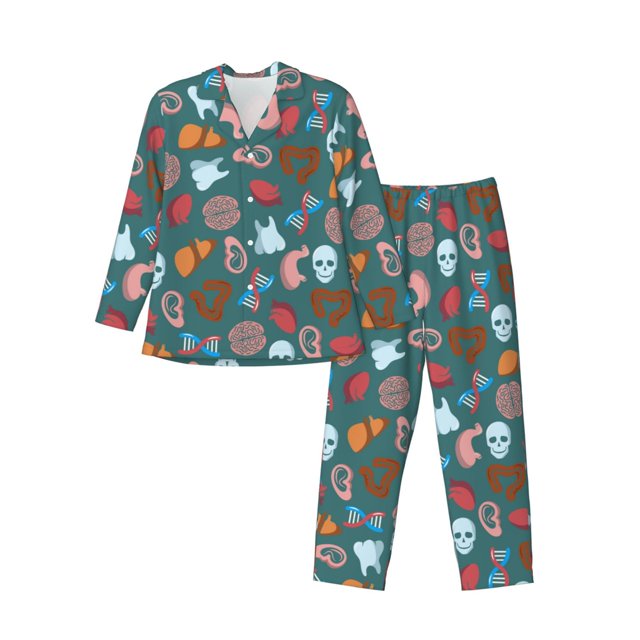 Balery cute Skull organ Pijama para Hombre de Dos Piezas con Manga Larga, Conjunto de Dormir y Descanso Suave con Bolsillos-X-Large