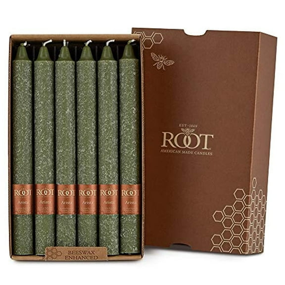 ROOT Candles Unscented Timberlineâ„¢ Arista Taper Candles, 9-Inch Tall, Box of 12, Color: Dark Olive