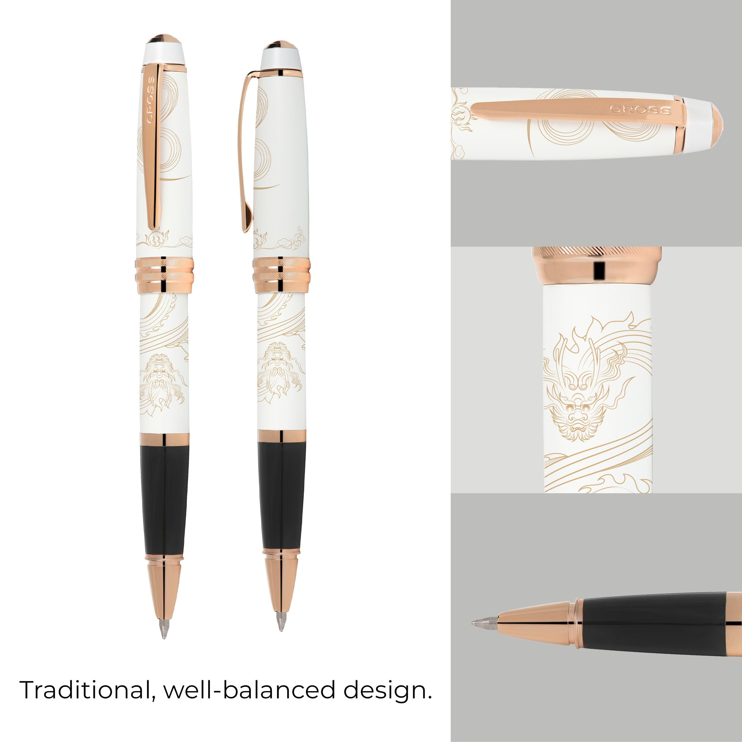 Cross Bailey™ Year of the Dragon Pearlescent White Lacquer Rolling Ball Pen with rose gold appointments
