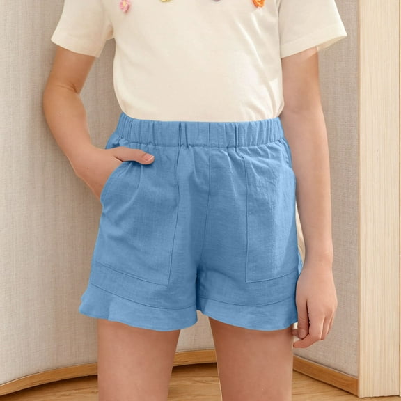 Delliss Girls Shorts Casual Short Pants Summer Ruffle Beach Shorts with Pockets Waist Casual Shorts