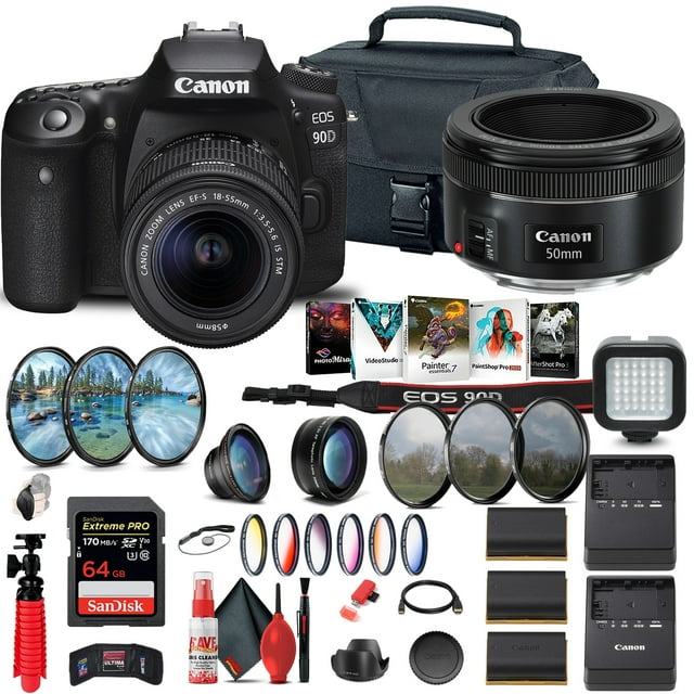 Canon EOS 90D Appareil Photo Reflex Numérique avec Objectif 18-55mm + Canon EF 50mm + 64 Go + Plus