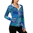 thumbnail image 2 of UPF 50+ Sun Protection Hoodie for Women - Tropical Floral Print Long Sleeve Zip Up Jacket with Thumbholes & Pockets, Lightweight Active Rash Guard Dark Blue XXL, 2 of 6