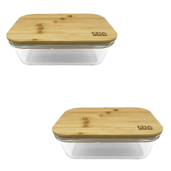 EraWare - Set of 2 Borosilicate Glass Dishes, Bamboo Lid, Oven Safe, 1040ml