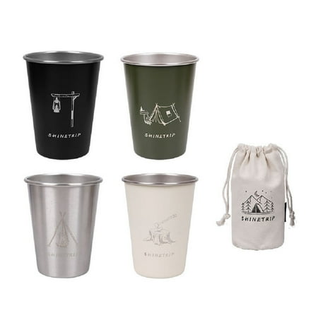 

TODPD 12oz 4Pack Stainless Steel Cups Set Coffee Beer Cup for Outdoor Camping Travel With Bag Multi Color