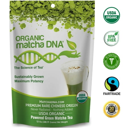 Powder Green Tea - MatchaDNA USDA Certified Organic Matcha Green Tea Powder 12 oz 100% Pure - Nothing added.