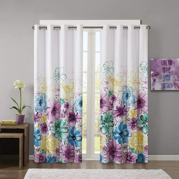 AIR-Olivia Printed Blackout Window Panel Blue 84" Panel
