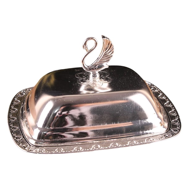 Mantequillera europea con tapa, bandeja para servir, vajilla de cocina, servidor de quesos, B-Plata