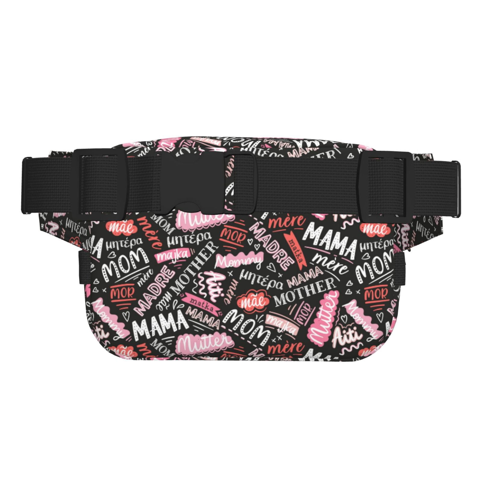 Picia Various Languages Mother Print Square Double-Layer Waist Bag Mini Adjustable Waist Belt Bag Exercise Running Travel Hiking