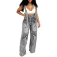 thumbnail image 2 of Women's Denim Overalls, Adjustable Zipper Jumpsuit, Wash Blue Cowboy Bib Pants, Loose Fit Casual One-Piece For Streetwear Gray XL, 2 of 5