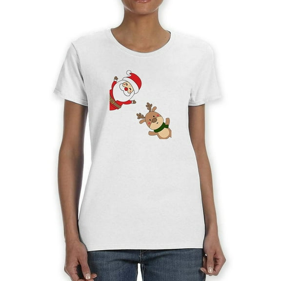 Santa And Reindeer T-Shirt Women -Smartprints Designs, Female XX-Large