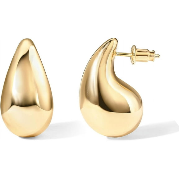 14K Gold Plated 925 Sterling Silver Post Teardrop Chunky Hoop Earrings | Lightweight Drop Earrings for Women | Designer Dupe Earrings
