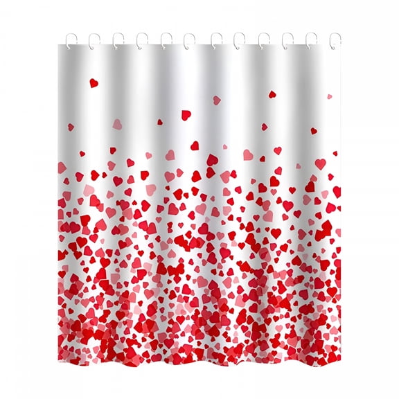 AUQ Heart Shower Curtain,Valentine'S Day Falling Red Heart Fabric Bathroom Curtain and Hooks,Valentine'S Day Pink Love Waterproof Shower Curtain Set 35.43"X70.87"
