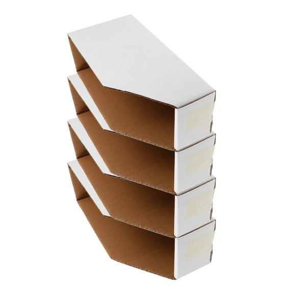 WORGEOUS 4pcs Heavy-Duty Cardboard Bin With Slanted Open Top Storage Large Capacity Organizer Bins For Home Warehouse Office Management